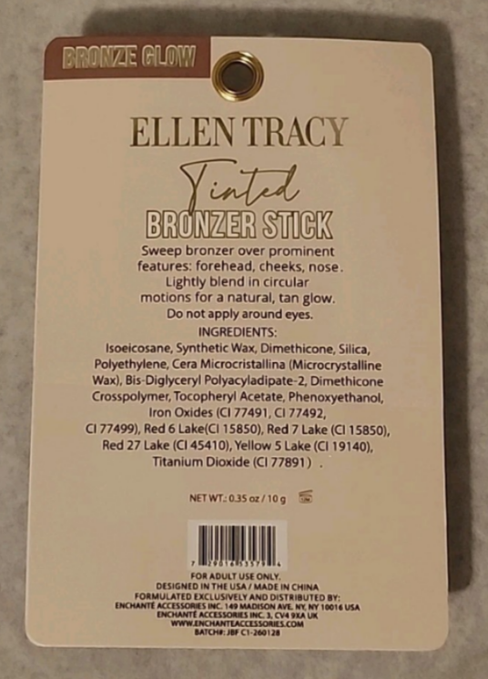 Ellen Tracy Tinted Bronzer Stick Bronze Glow Cream Contour 0.35 oz
