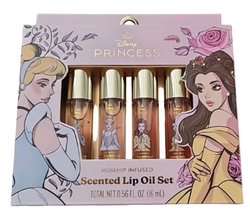 Disney Princess Cinderella & Belle Rosehip Infused Lip Oil Set | 4 Piece Hydrating Lip Gloss