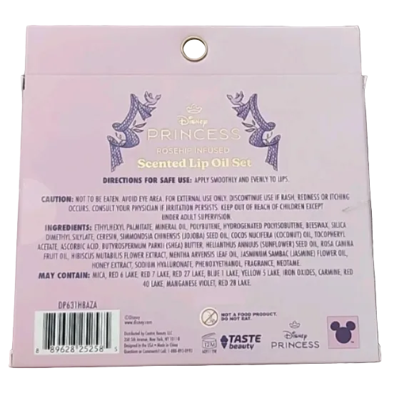 Disney Princess Cinderella & Belle Rosehip Infused Lip Oil Set | 4 Piece Hydrating Lip Gloss