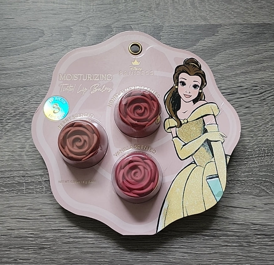 Disney Princess BELLE - Beauty and the Beast - 3 Rose Shaped Moisturizing Tinted Lip Balms