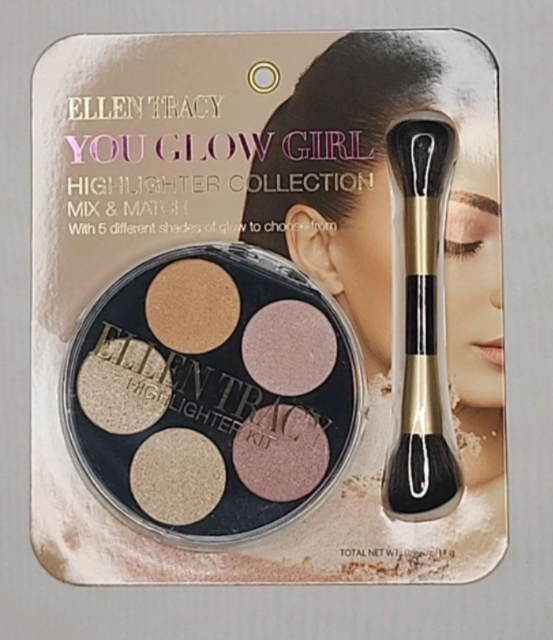Ellen Tracy YOU GLOW GIRL Highlighter Collection | 5 Shimmer Shades with Double-Sided Makeup Brush