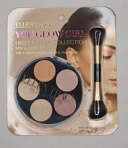 Ellen Tracy YOU GLOW GIRL Highlighter Collection | 5 Shimmer Shades with Double-Sided Makeup Brush